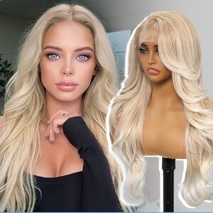 Blonde Synthetic Lace Front Wig,13x4 HD Lace Layered Wave Glueless Wigs